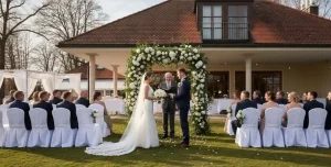 Moderne Außenansicht Restaurant DaLui Utting am Ammersee: Terrasse mit Seeblick, Holzofen-Atmosphäre, perfekte Hochzeitslocation für Traumhochzeit.