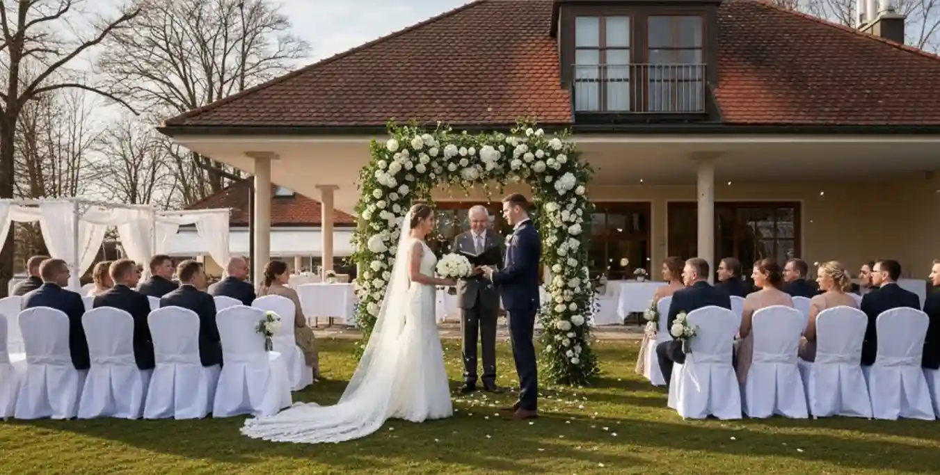 Moderne Außenansicht Restaurant DaLui Utting am Ammersee: Terrasse mit Seeblick, Holzofen-Atmosphäre, perfekte Hochzeitslocation für Traumhochzeit.